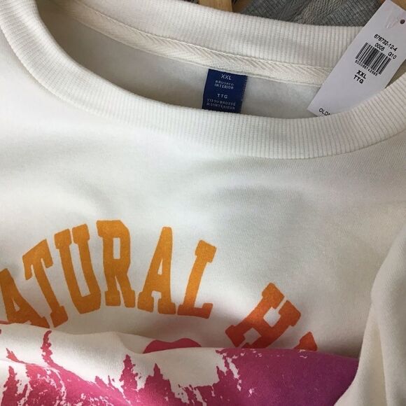 BOXY Retro style cropped top scoop neck sweater ecru long sleeves positive XXL - Picture 3 of 7